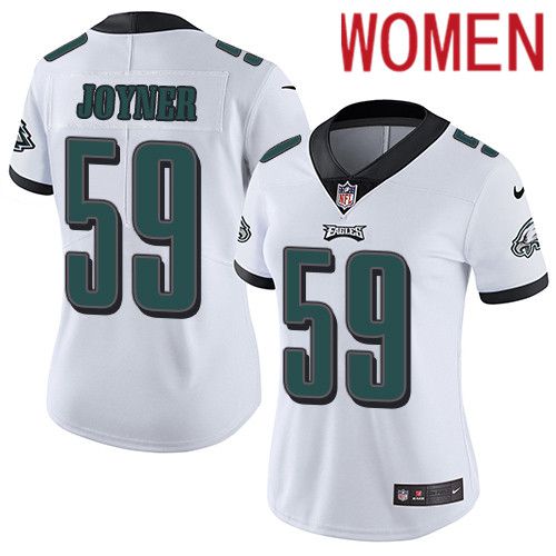 Women Philadelphia Eagles 59 Seth Joyner Nike White Vapor Limited NFL Jersey
